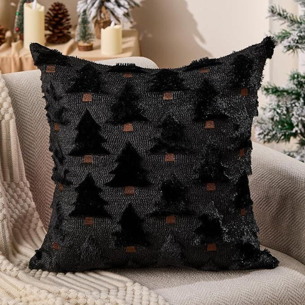 Christmas Pillow Covers 18X18 Inch Set Of 2 Black Decorations Soft Plush Faux Fur Wool Xmas Tree Throw Cases Cushion Covers