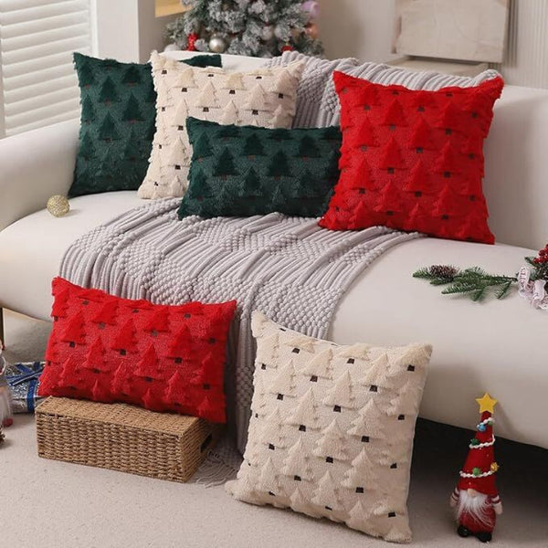 Christmas Pillow Covers 18X18 Inch Set Of 2 Black Decorations Soft Plush Faux Fur Wool Xmas Tree Throw Cases Cushion Covers