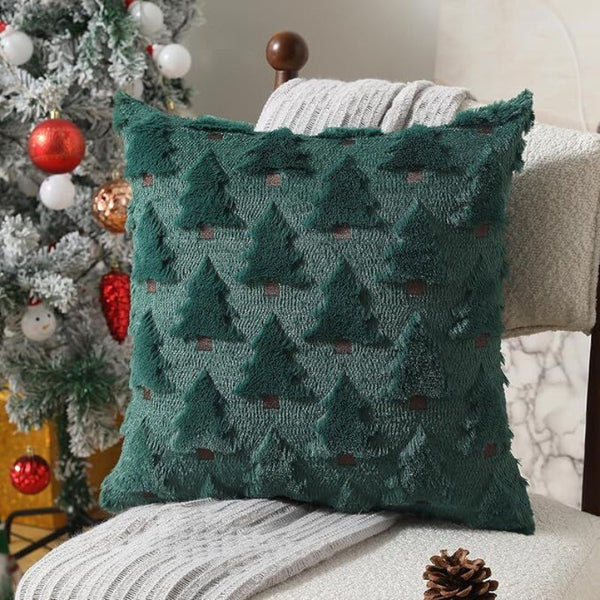Christmas Pillow Covers 18X18 Inch Set Of 2 Soft Plush Faux Fur Wool Xmas Tree Throw Cases Winter Holiday Decor Green Cushion Covers