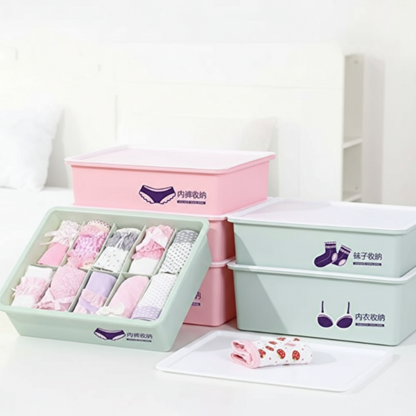 Underwear Panties Socks Storage Box Drawer Organizer 3 Piece Compartment Set Pink Closet Organisers