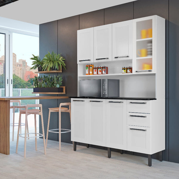Free Standing White Flat Pack Diy Steel Kitchen Cupboard/Pantry With 8 Doors + 2 Drawers Florenca Cabinets & Cupboards