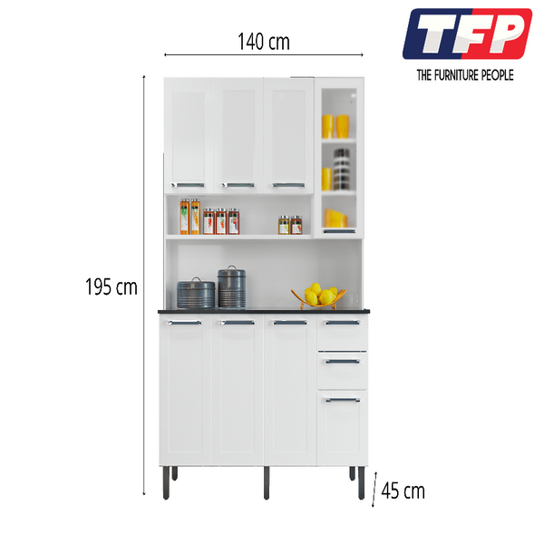 Free Standing White Flat Pack Diy Steel Kitchen Cupboard/Pantry With 8 Doors + 2 Drawers Florenca Cabinets & Cupboards