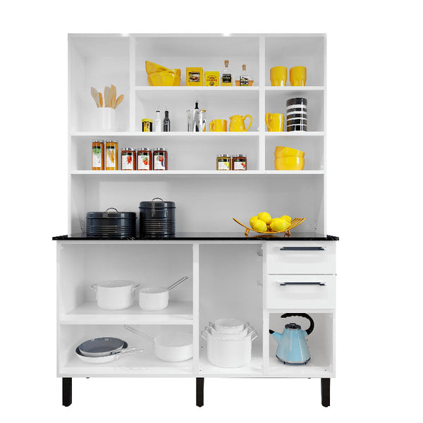 Free Standing White Flat Pack Diy Steel Kitchen Cupboard/Pantry With 8 Doors + 2 Drawers Florenca Cabinets & Cupboards