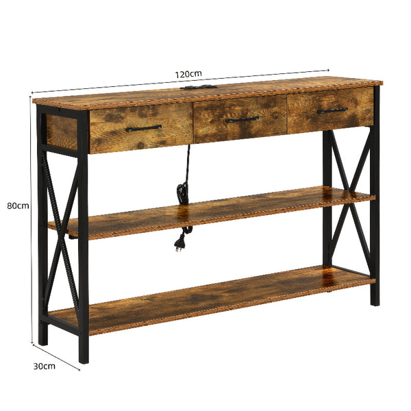 Console Table With 3 Drawers And Tier Storage Shelves Industrial Entryway Hall Tables