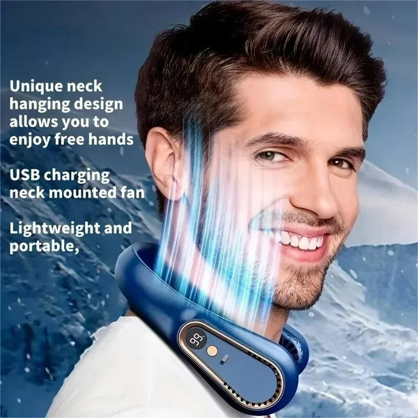 Nneoba Neck Bladeless Fan Mini Portable Blue Portable Fans