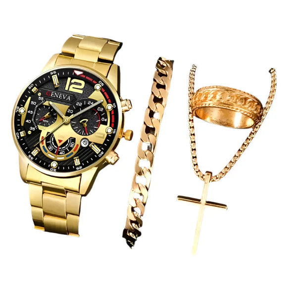 4Pcs Men's Stainless Steel Quartz Watch Set (W118 D) Watches