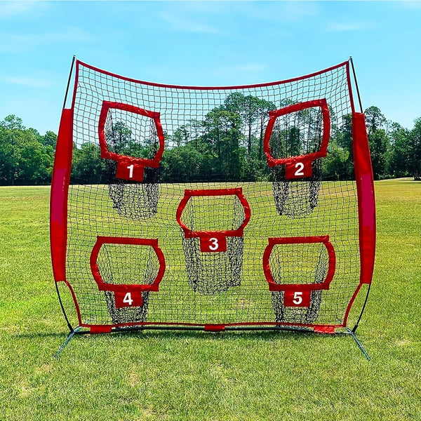 Football Target Throwing Net With 5 Pockets 213Cm X Red Soccer Goals
