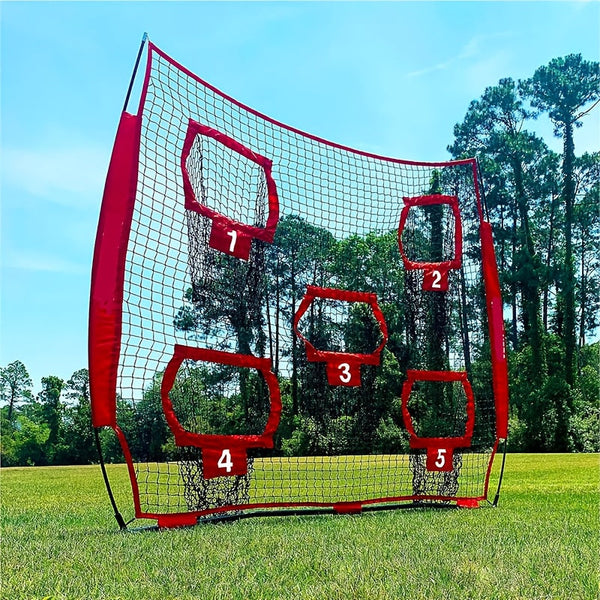 Football Target Throwing Net With 5 Pockets 213Cm X Red Soccer Goals
