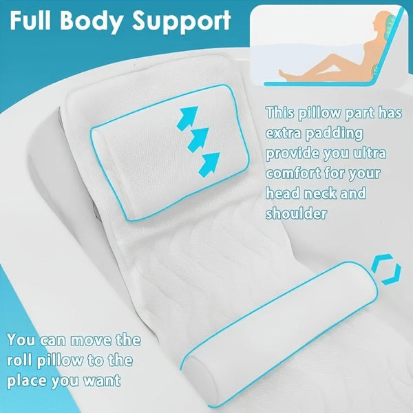 Ergonomic Full Body Bathtub Pillow White 123Cm X 40Cm Bath Pillows