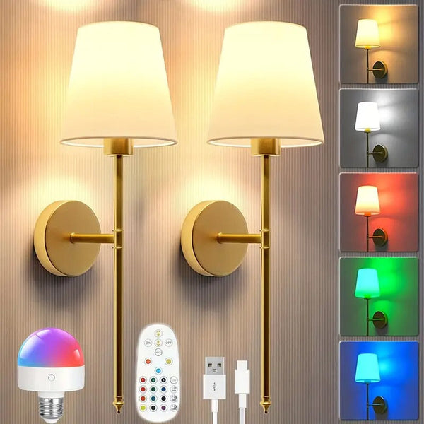 Battery Wall Sconces Set Of 2 With Remote Wall Lights