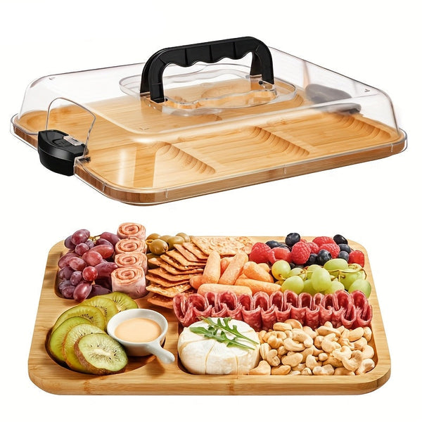 Bamboo Cheese Tray With Acrylic Lid For Serving Charcuterie & Snacks Trays