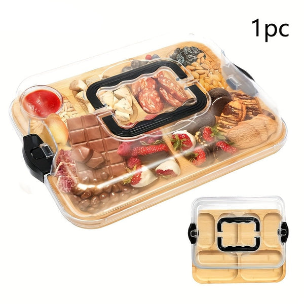 Bamboo Cheese Tray With Acrylic Lid For Serving Charcuterie & Snacks Trays