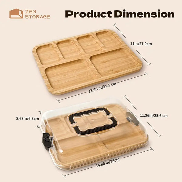 Bamboo Cheese Tray With Acrylic Lid For Serving Charcuterie & Snacks Trays