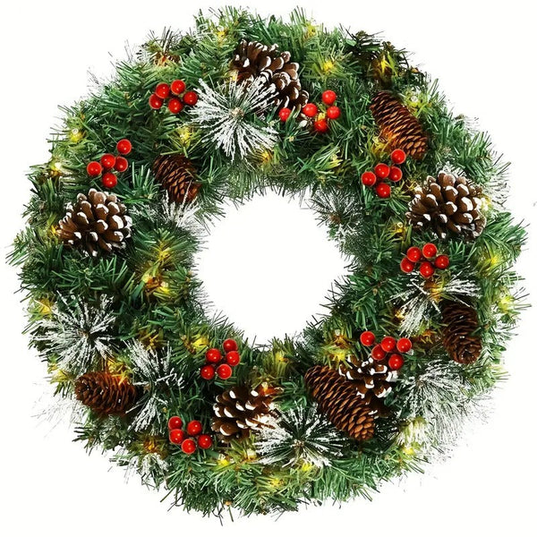 Christmas Wreath Pre Lit Pine Cone Led Decoration Seasonal Decorations