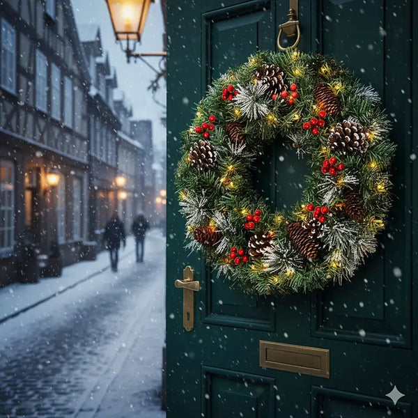 Christmas Wreath Pre Lit Pine Cone Led Decoration Seasonal Decorations