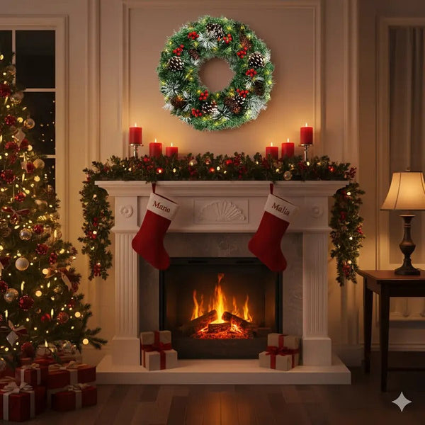 Christmas Wreath Pre Lit Pine Cone Led Decoration Seasonal Decorations