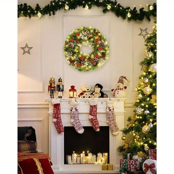 Christmas Wreath Pre Lit Pine Cone Led Decoration Seasonal Decorations
