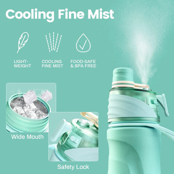 750Ml Spray Water Bottle Green Canteens Bottles & Flasks