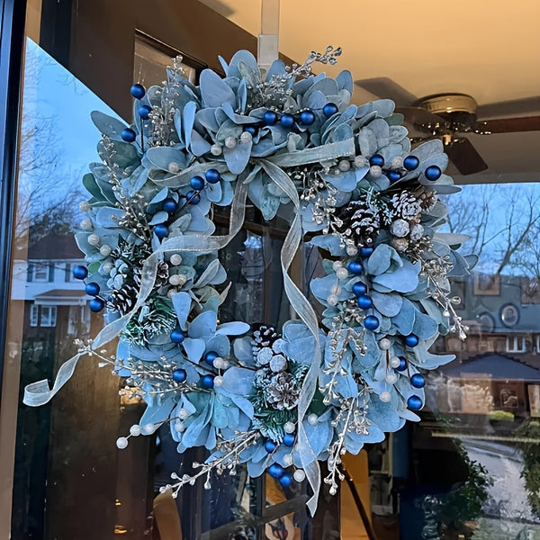 Blueberry Eucalyptus Wreath With Golden Accents 40Cm Seasonal Decorations