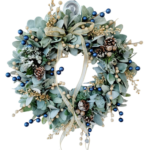 Blueberry Eucalyptus Wreath With Golden Accents 40Cm Seasonal Decorations