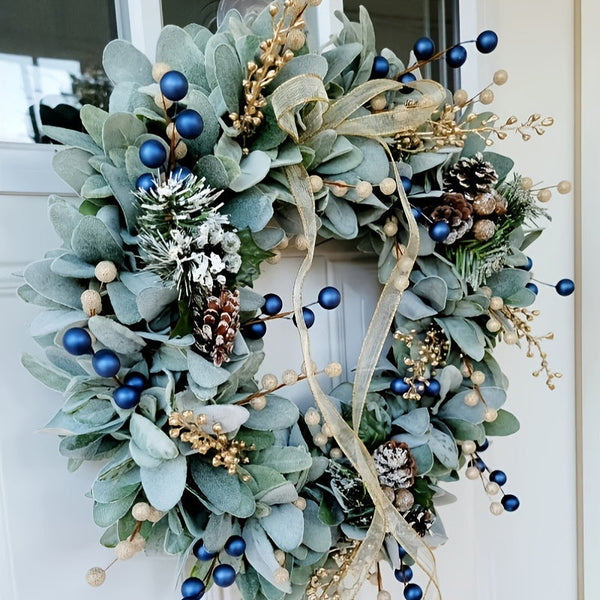 Blueberry Eucalyptus Wreath With Golden Accents 40Cm Seasonal Decorations