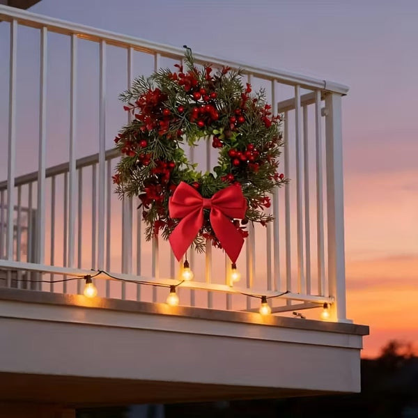 Artificial Christmas Wreath With Red Bow (2Pcs) Seasonal Decorations