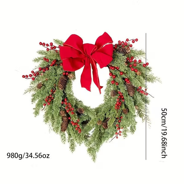 Pine Needle Red Berry Wreath With Heart Bow Seasonal Decorations