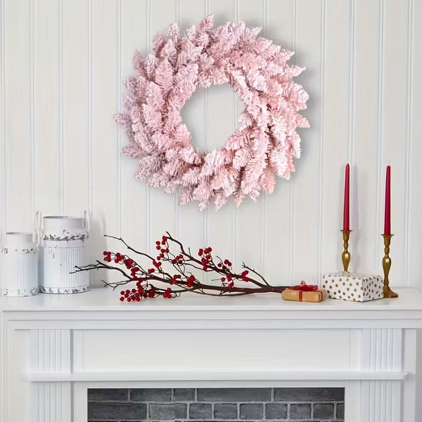 Pink Snowy Pine Christmas Wreath Seasonal Decorations