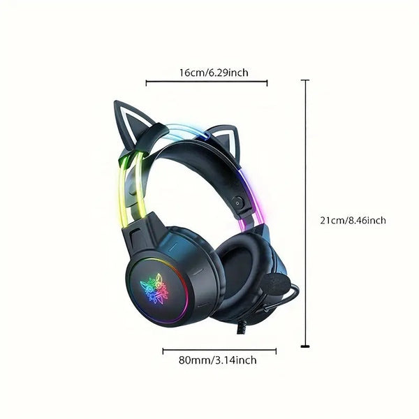 Gaming Headset With Detachable Cat Ear Microphone Headsets