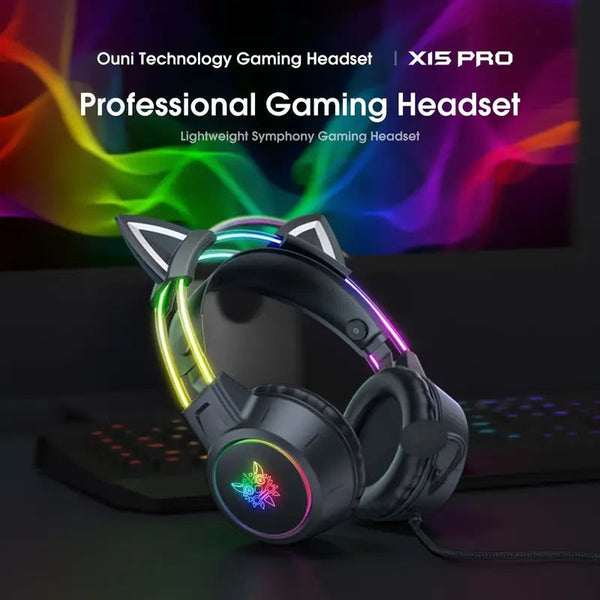 Gaming Headset With Detachable Cat Ear Microphone Headsets