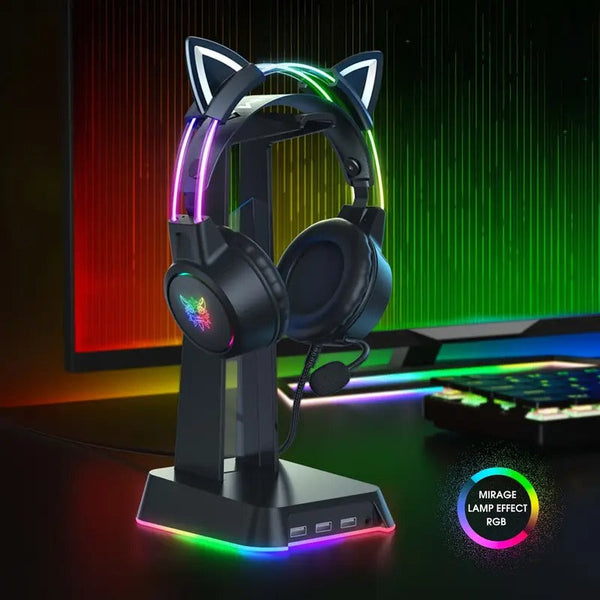 Gaming Headset With Detachable Cat Ear Microphone Headsets