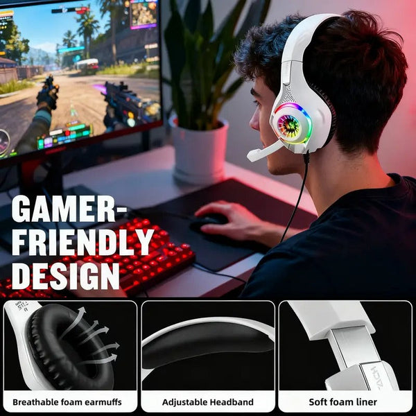 Gaming Headset With Mic Led Light & Surround Bass Headsets