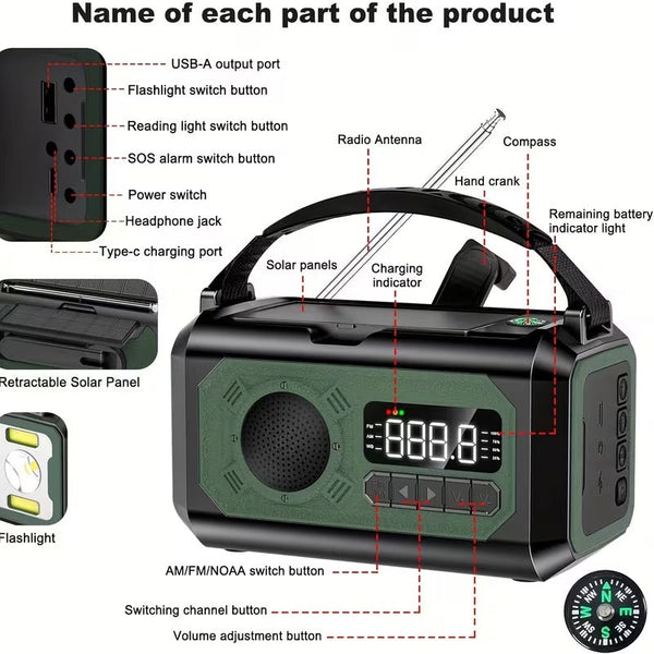 12000Mah Emergency Radio Solar Hand Crank Charger Portable Am/Fm Radios