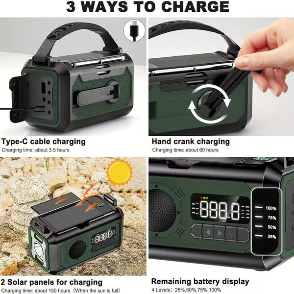 12000Mah Emergency Radio Solar Hand Crank Charger Portable Am/Fm Radios
