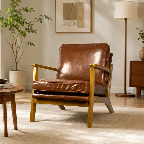 Comforro Inglewood Red Brown Pu Leather Armchair Vintage Style Sofas Armchairs & Couches