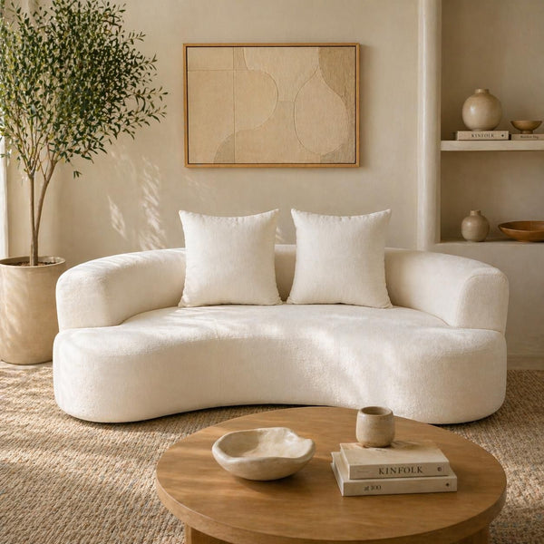 Tyro 2 Seater Curved Sofa In Cream Velvet Feel Fabric Sofas Armchairs & Couches