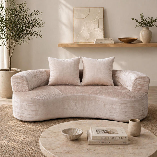 Tyro 2 Seater Curved Sofa Latte Velvet Feel Upholstery Sofas Armchairs & Couches