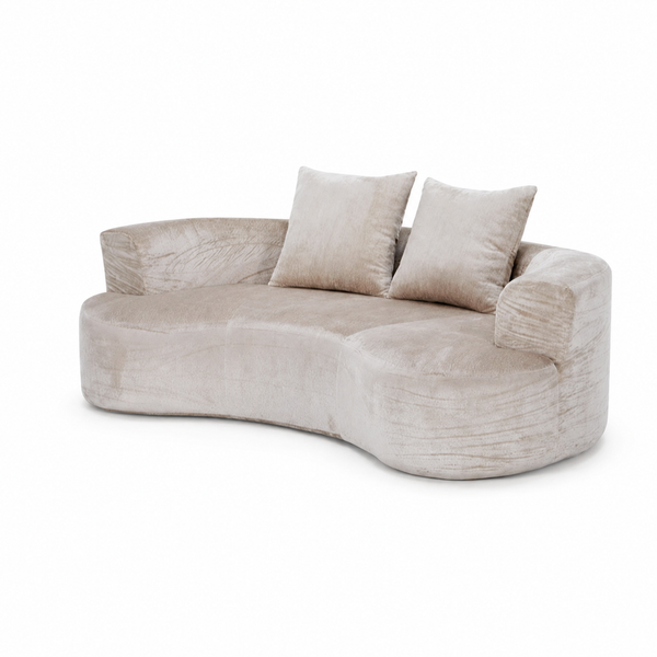 Tyro 2 Seater Curved Sofa Latte Velvet Feel Upholstery Sofas Armchairs & Couches