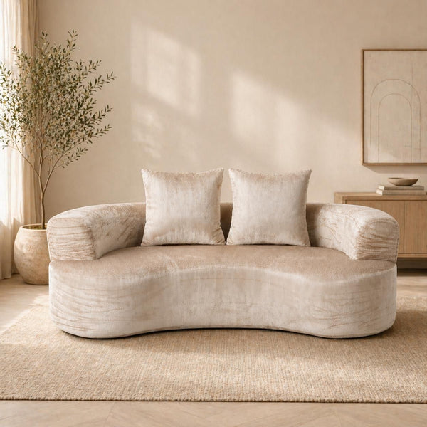 Tyro 2 Seater Mocha Curved Sofa Velvet Feel Fabric Sofas Armchairs & Couches