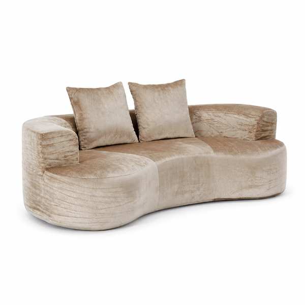 Tyro 2 Seater Mocha Curved Sofa Velvet Feel Fabric Sofas Armchairs & Couches