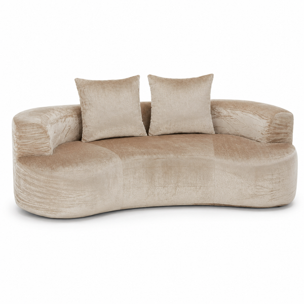 Tyro 2 Seater Mocha Curved Sofa Velvet Feel Fabric Sofas Armchairs & Couches