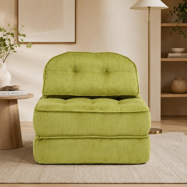 Comforro Hando Compressed Green Striped Corduroy Lounge Chair Sofas Armchairs & Couches