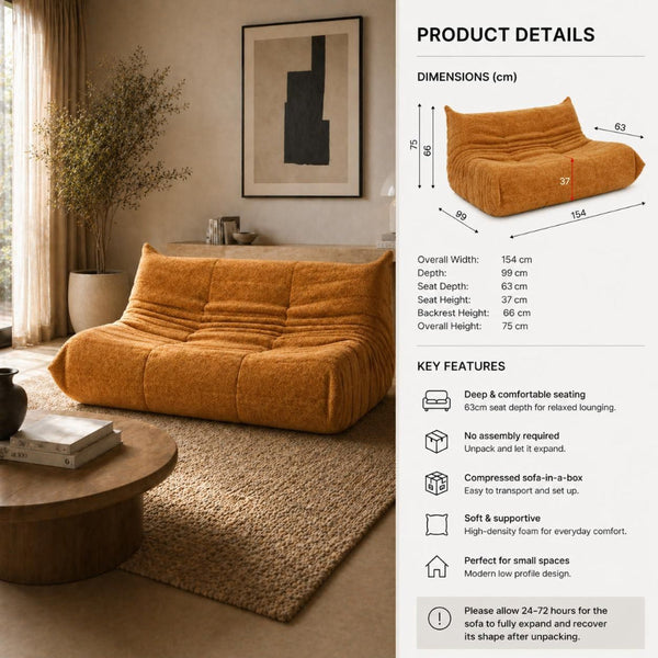 Flutto 2 Seater Lounge Chair Yellow Modern Casual Sofa Sofas Armchairs & Couches