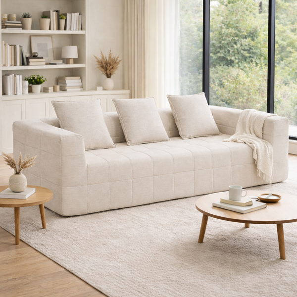 Monda Beige 3 Seater Compressed Sofa Modern Block Design Sofas Armchairs & Couches