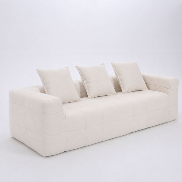 Monda Beige 3 Seater Compressed Sofa Modern Block Design Sofas Armchairs & Couches