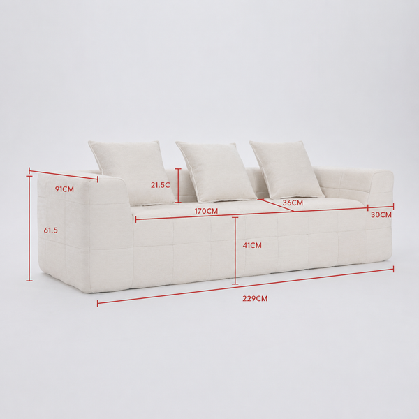 Monda Beige 3 Seater Compressed Sofa Modern Block Design Sofas Armchairs & Couches