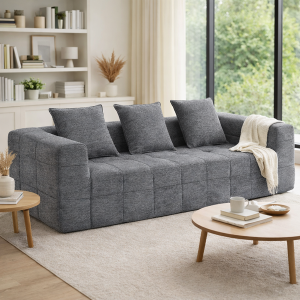 Monda 3 Seater Sofa Modern Block Design Soft Woven Fabric High Density Foam Sofas Armchairs & Couches