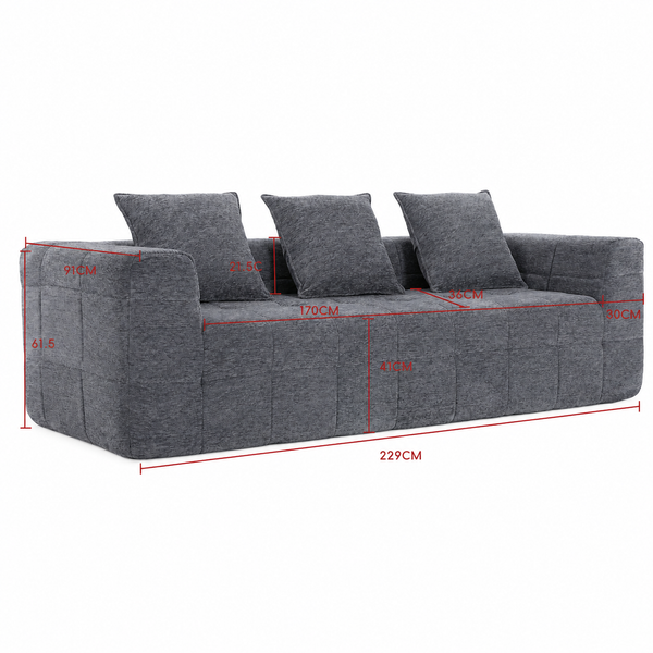 Monda 3 Seater Sofa Modern Block Design Soft Woven Fabric High Density Foam Sofas Armchairs & Couches