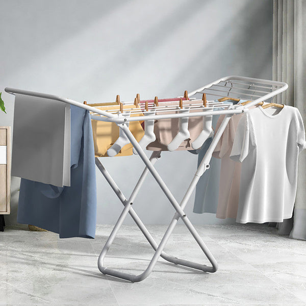 Upgrade Double Wing Floor Folding Drying Rack For Clothes Quilt Towel White Clothes Hangers