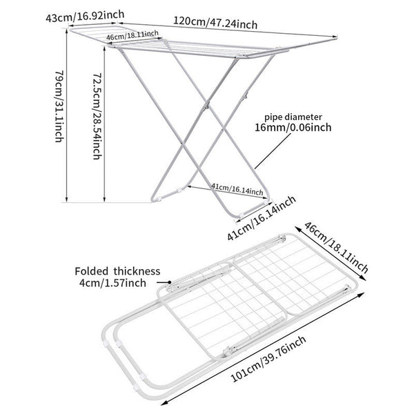 Upgrade Double Wing Floor Folding Drying Rack For Clothes Quilt Towel White Clothes Hangers